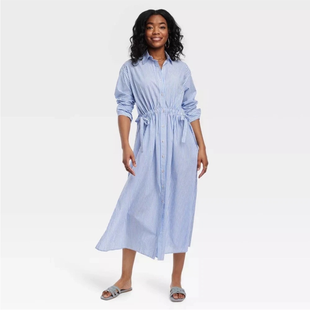 Universal Thread Cinch Dress Blue and White Striped Size Small